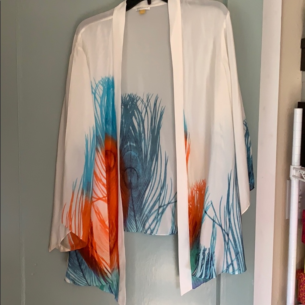 Anthropologie feather silk kimono